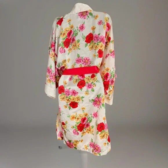 Victorias Secret Womens OSFM Robe Vintage Ivory Satin Floral Kimono Gold Label - Picture 3 of 10